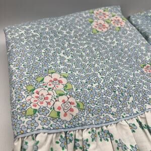 ONE Vtg Martex Barbara Brody Blue Floral Standard Pillowcase Shabby Percale